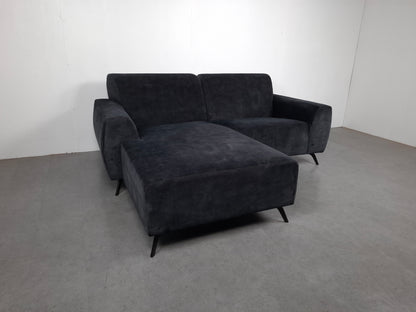 Velourse 2-zits hoekbank | Donker blauw