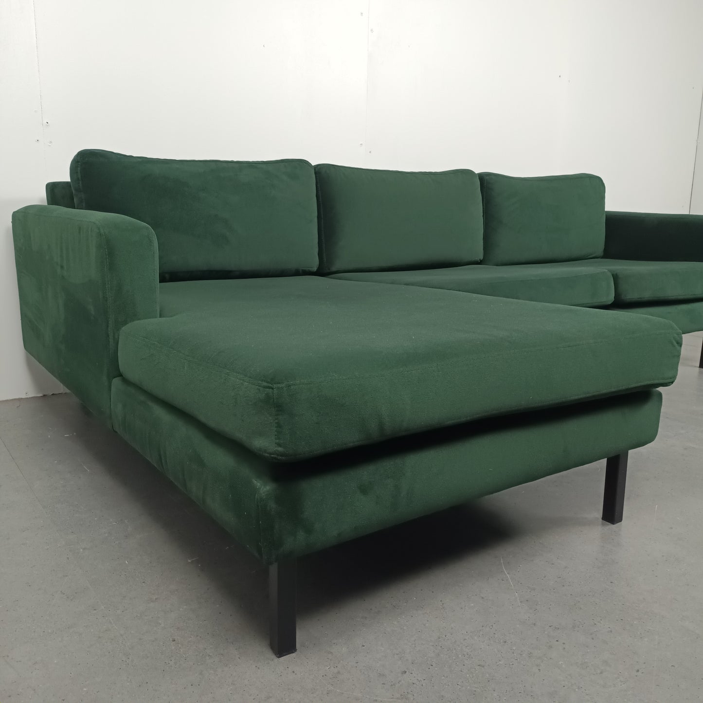 Velourse 3 zits hoekbank | Smaragd groen