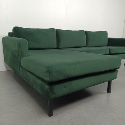 Velourse 3 zits hoekbank | Smaragd groen