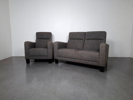 Moderne 2 zits Bank met Fauteuil | Grijs gemeleerd