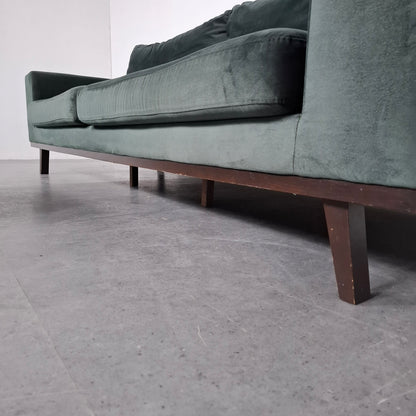 Velourse Retro-look 4 zits bank met hocker | Smaragd groen