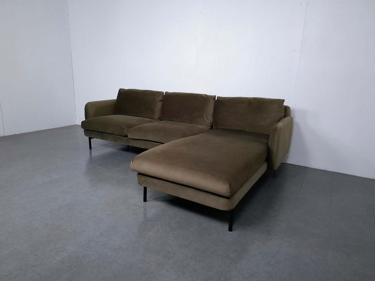Velourse 3 zits hoekbank | Mosgroen