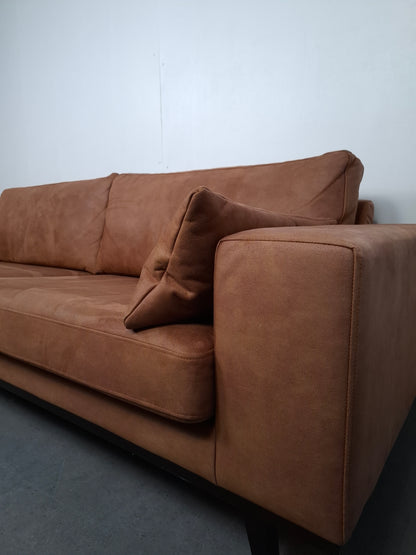 Retro look bank met hocker van Eco Leder | Cognac bruin