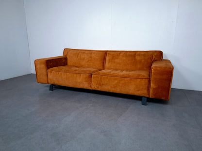Velourse 4 zits Bank | Honing geel / Terracotta