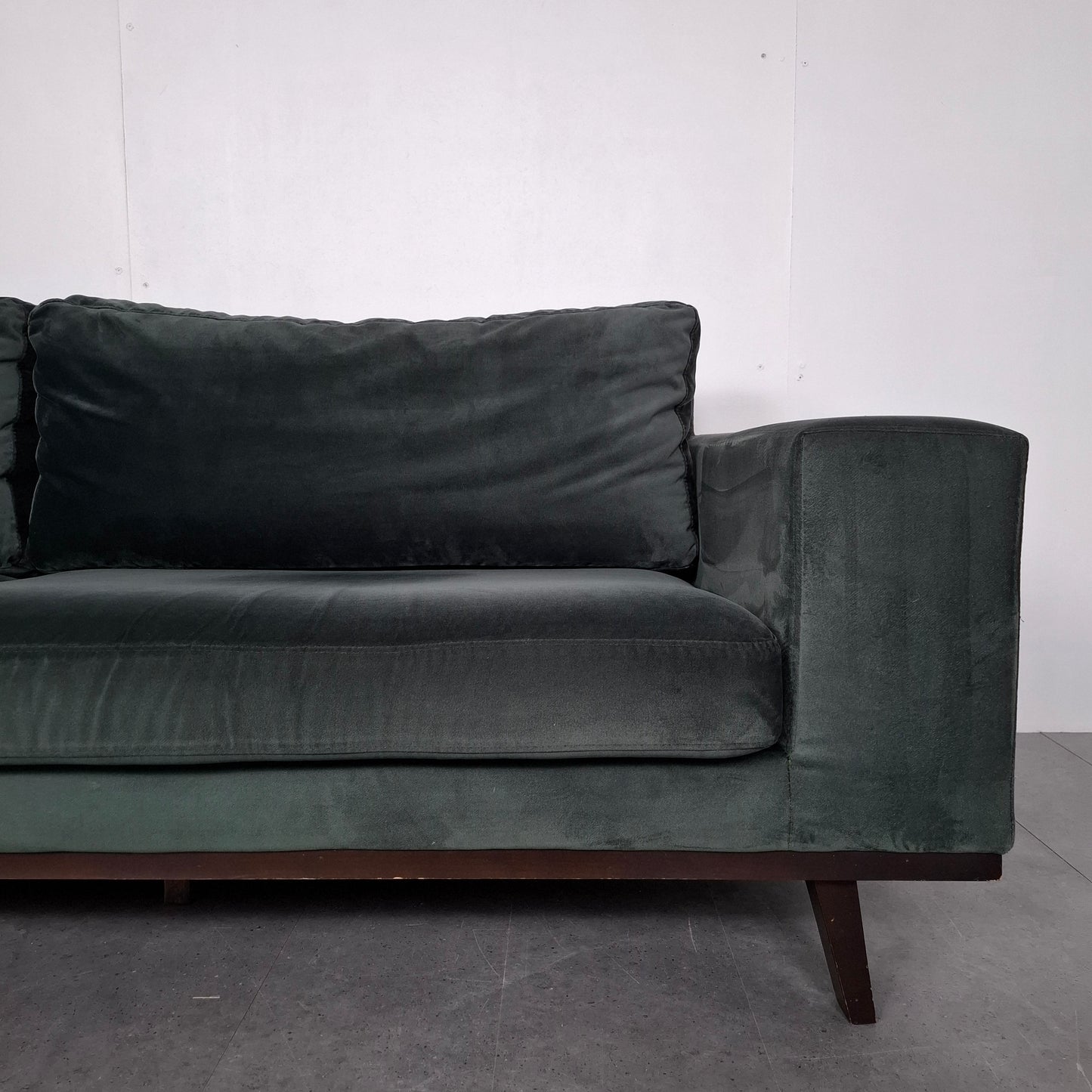 Velourse Retro-look 4 zits bank met hocker | Smaragd groen