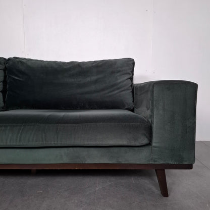 Velourse Retro-look 4 zits bank met hocker | Smaragd groen