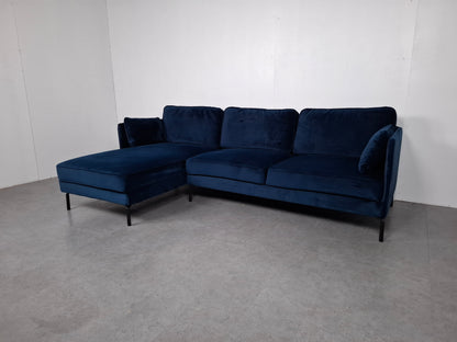 Velourse hoekbank | Donker blauw