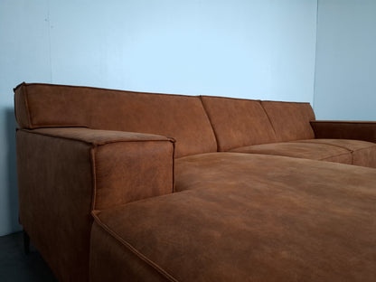 Moderne 3 zits Hoekbank | Cognac bruin, Roest patroon
