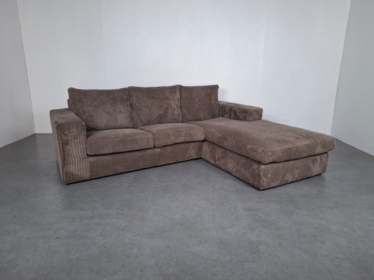 Ribstof 3 zits formaat hoekbank | Taupe bruin