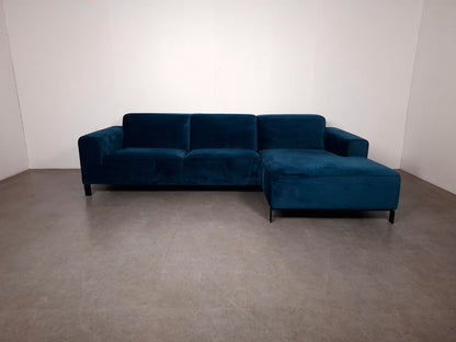 Velourse 3 zits Hoekbank | Blauw