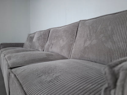 Ribstof 4 zits Bank met Hocker | Wit / Licht grijs