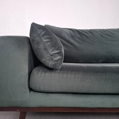 Velourse Retro-look 4 zits bank met hocker | Smaragd groen