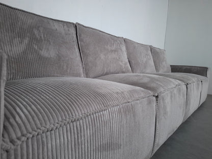 Ribstof 4 zits Bank met Hocker | Wit / Licht grijs