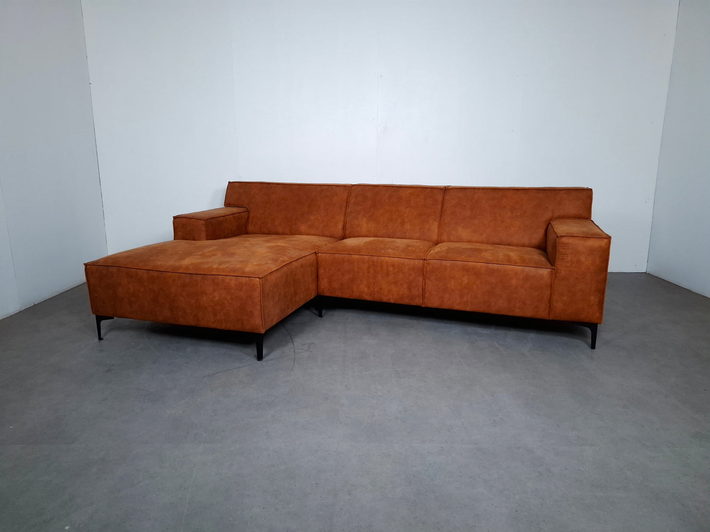 Moderne 3 zits Hoekbank | Cognac bruin, Roest patroon