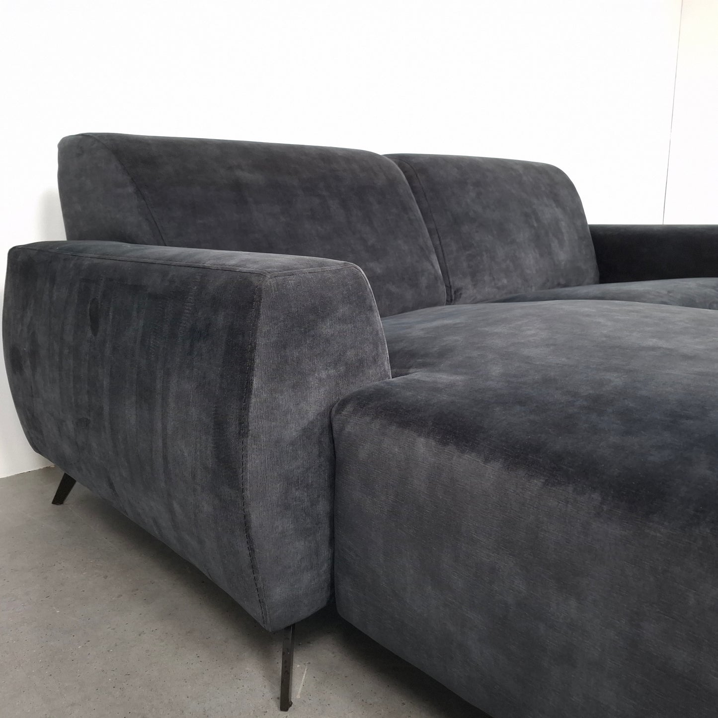 Velourse 2-zits hoekbank | Donker blauw