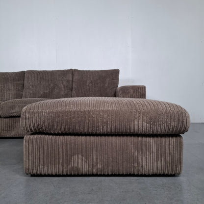 Ribstof 3 zits formaat hoekbank | Taupe bruin