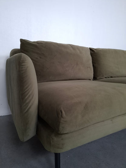 Velourse 3 zits hoekbank | Mosgroen
