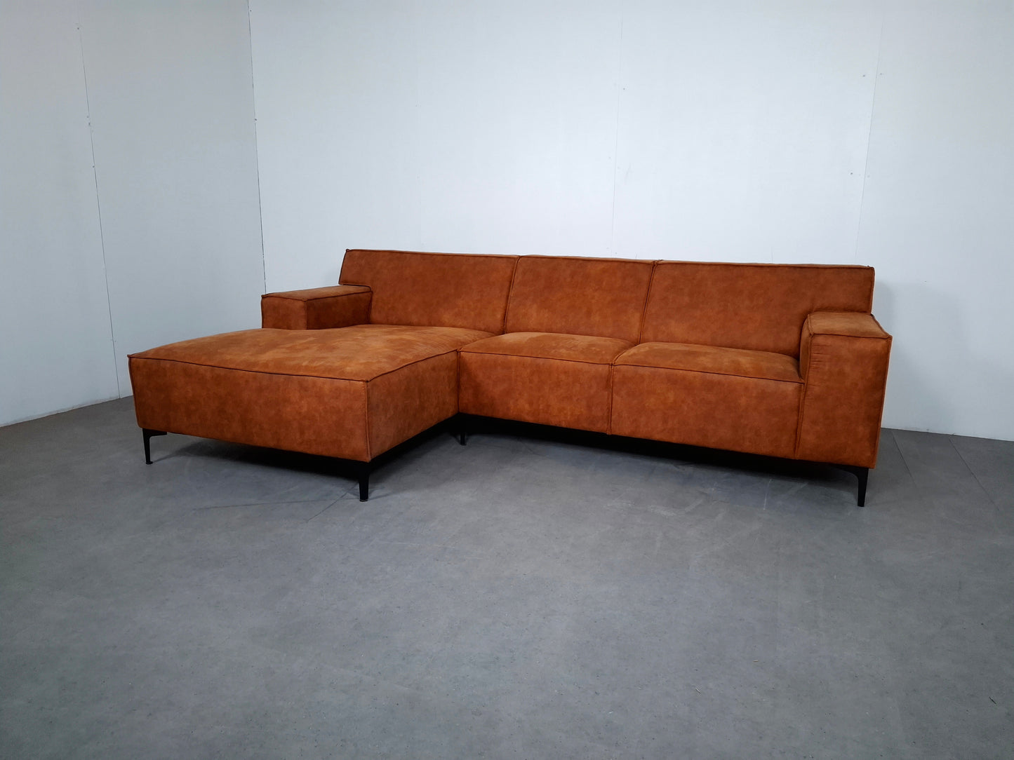 Moderne 3 zits Hoekbank | Cognac bruin, Roest patroon