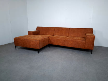 Moderne 3 zits Hoekbank | Cognac bruin, Roest patroon