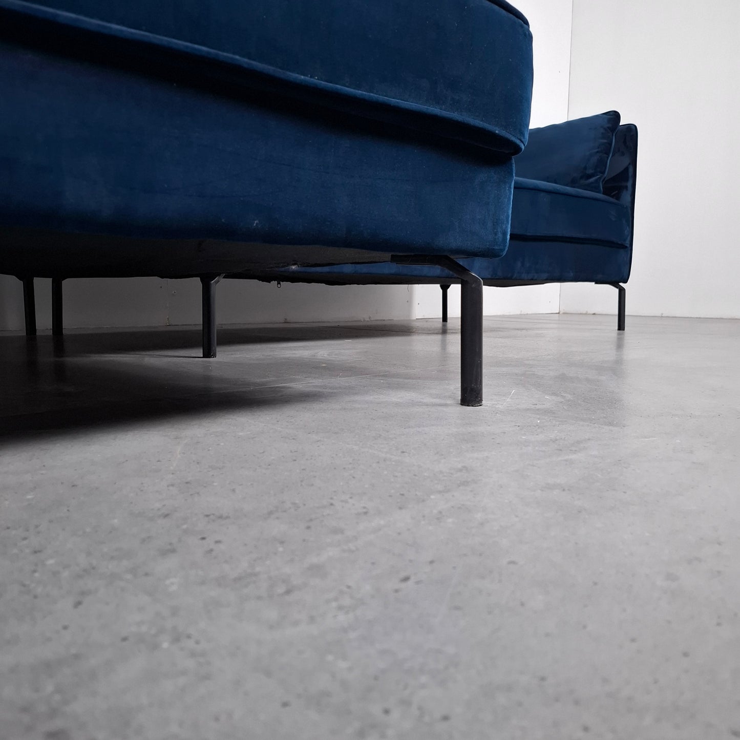 Velourse hoekbank | Donker blauw