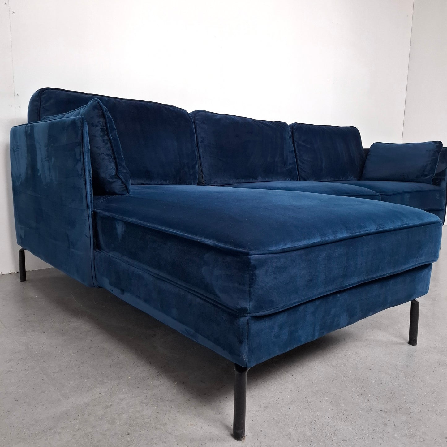Velourse hoekbank | Donker blauw