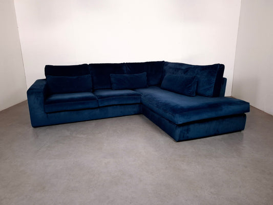 Velourse Hoekbank | Diep blauw