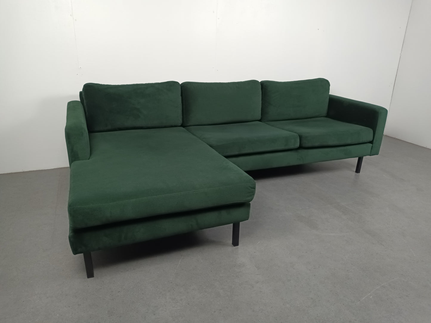 Velourse 3 zits hoekbank | Smaragd groen