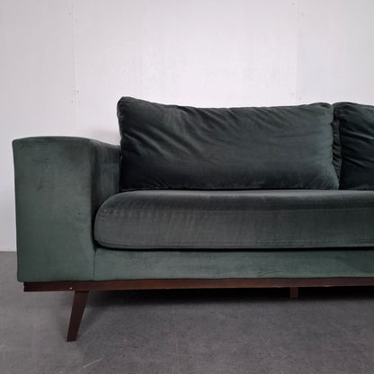 Velourse Retro-look 4 zits bank met hocker | Smaragd groen