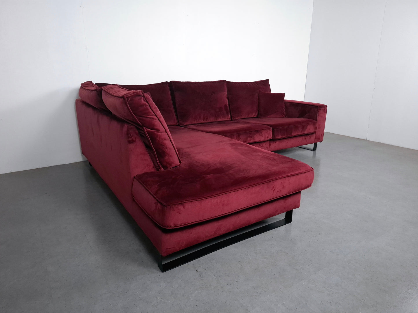 Velourse hoekbank | Bordeaux rood