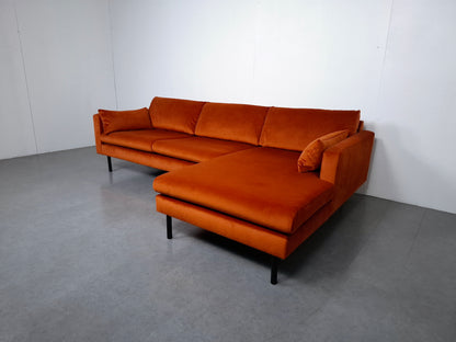 NOUS Living 3 zits hoekbank velvet | Oranje