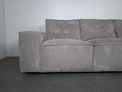 Ribstof 4 zits Bank met Hocker | Wit / Licht grijs