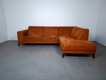 Moderne Suede look Hoekbank | Cognac bruin