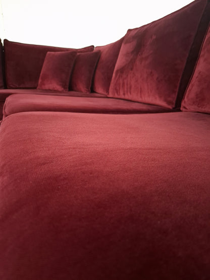 Velourse hoekbank | Bordeaux rood