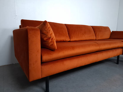 NOUS Living 3 zits hoekbank velvet | Oranje