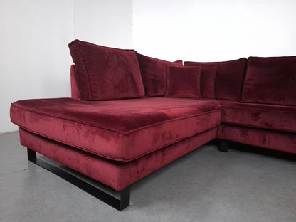 Velourse hoekbank | Bordeaux rood
