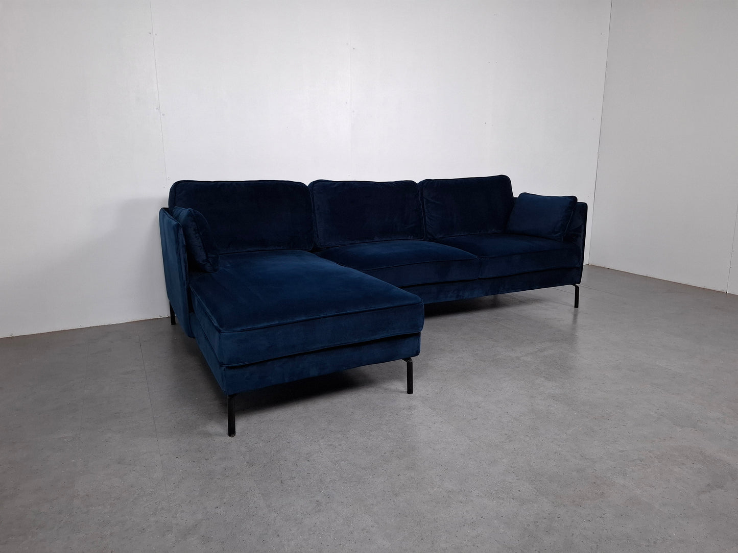 Velourse hoekbank | Donker blauw