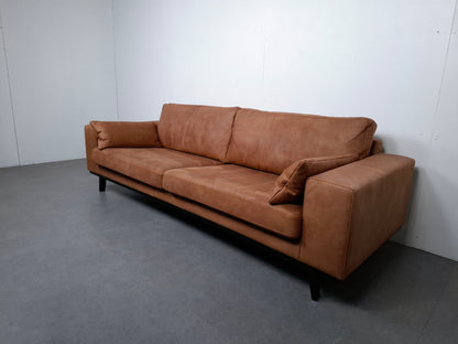 Retro look bank met hocker van Eco Leder | Cognac bruin