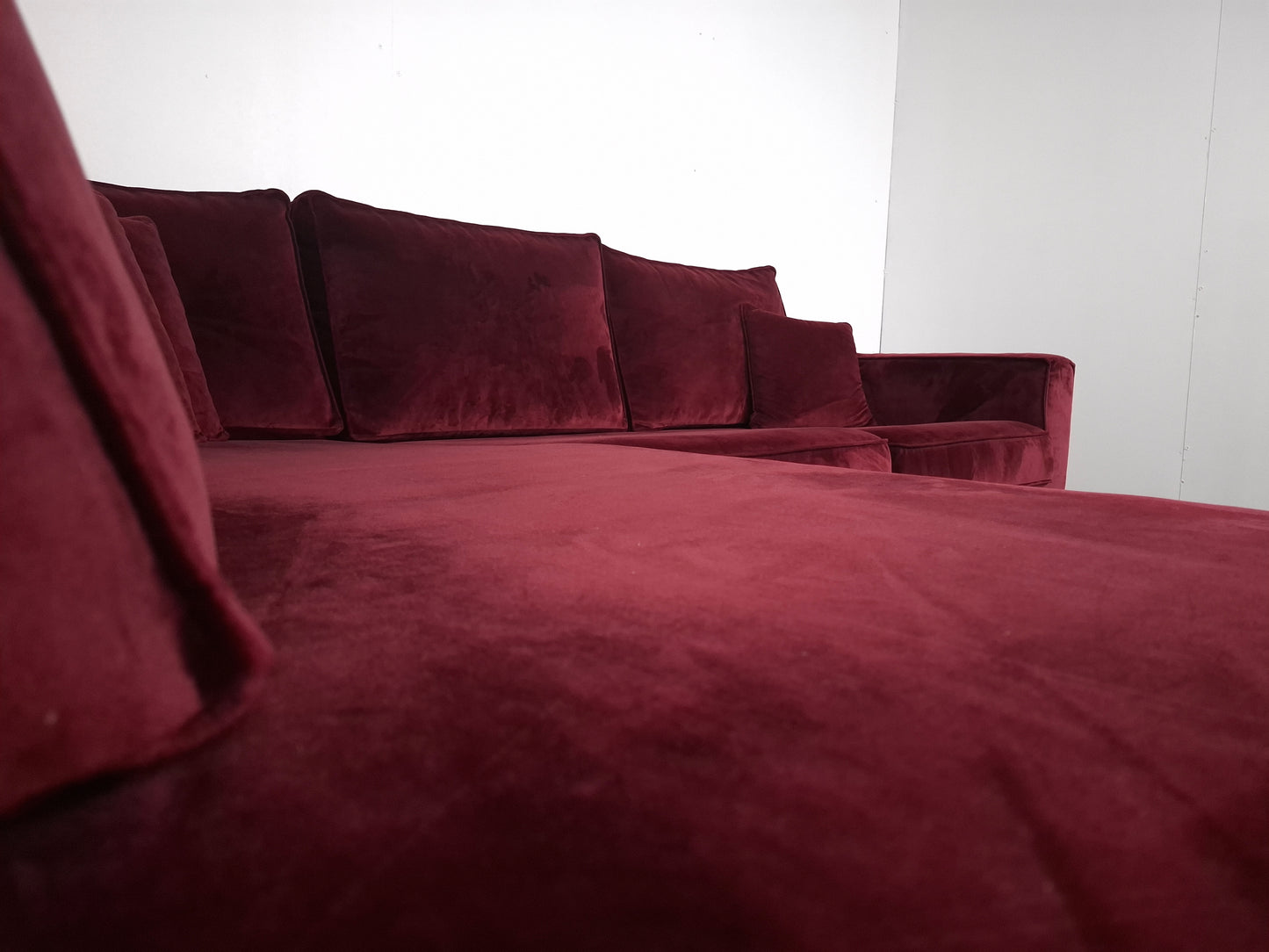 Velourse hoekbank | Bordeaux rood