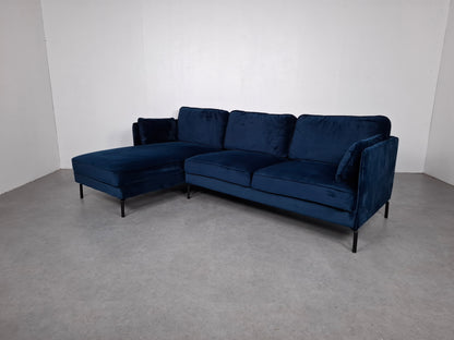 Velourse hoekbank | Donker blauw