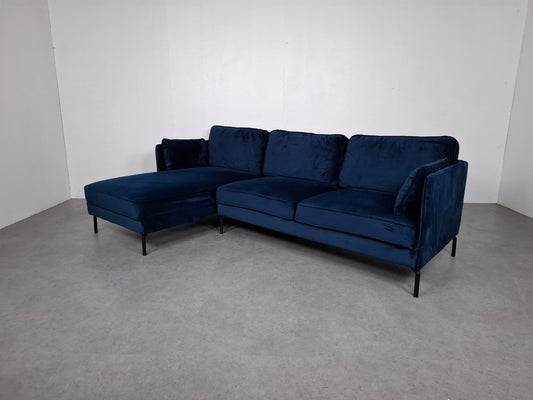 Velourse hoekbank | Donker blauw
