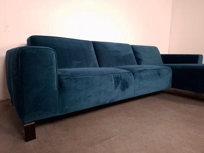 Velourse 3 zits Hoekbank | Blauw