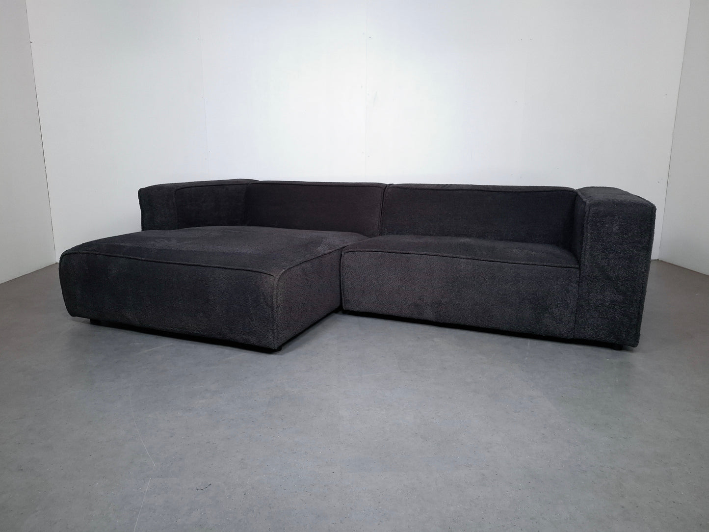 Corduroy (teddy stof) hoekbank | Donker grijs