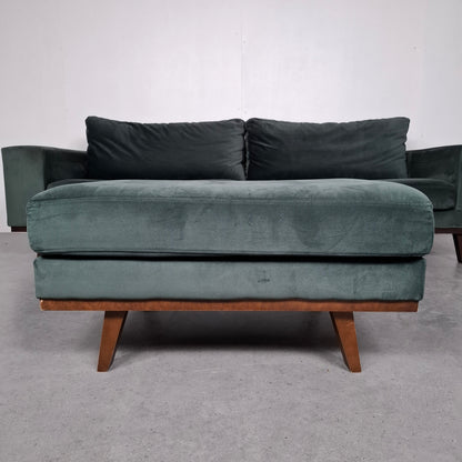 Velourse Retro-look 4 zits bank met hocker | Smaragd groen