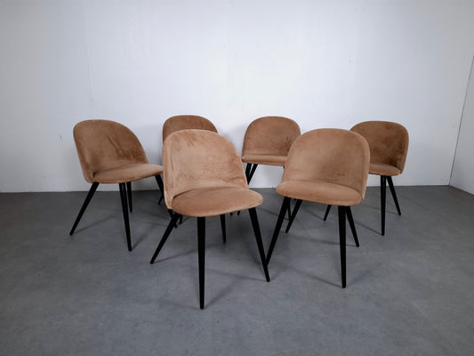 Set van 6 Velourse Eetkamerstoelen | Taupe