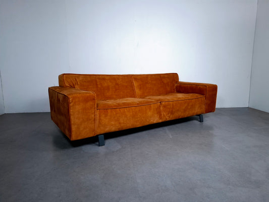 Velourse 4 zits Bank | Honing geel / Terracotta