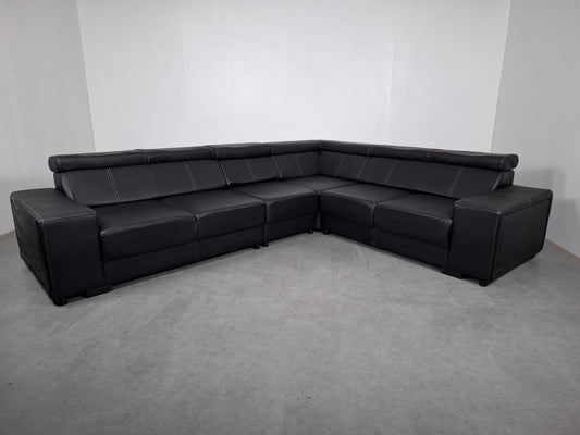 Moderne hoekbank van leder | Zwart
