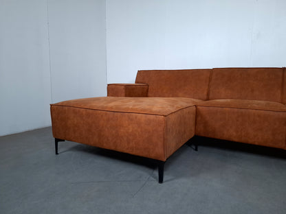 Moderne 3 zits Hoekbank | Cognac bruin, Roest patroon