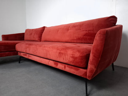 Velourse 4 zits Hoekbank | Rood