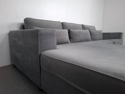 Stijlvolle velourse hoekbank | Zilver grijs
