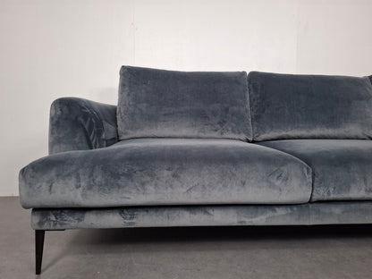 Velourse hoekbank met stonewash patroon | Licht blauw